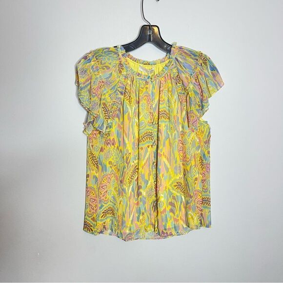 Ramy Brook Ember Flutter-Sleeve Blouse in Yellow NWT XXS - Picture 4 of 10